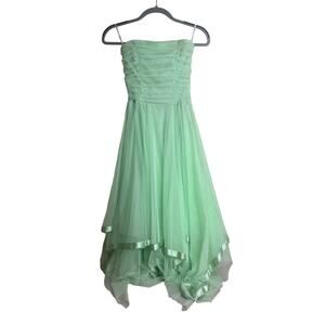 Vintage Masquerade Lime Green Neon Handkerchief Hem Dress
